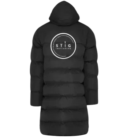 The Stig Initiative - Adult Black Long Puffer Coat (2 logos)