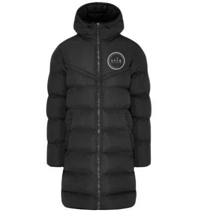 The Stig Initiative - Adult Black Long Puffer Coat (2 logos)