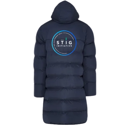 The Stig Initiative - Adult Navy Long Puffer Coat (2 logos)