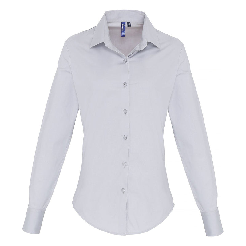 Premier Womens Stretch Fit Cotton Poplin Long Sleeve Shirt